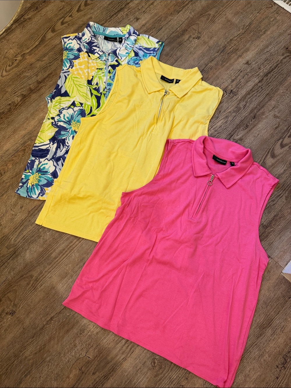 Rafaella Pink Sleeveless Zip Polo Tank with Yellow and Floral Options set of 3